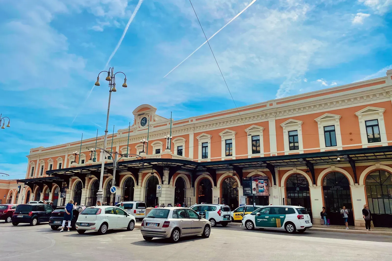 The historic façade of Bari Centrale station on Piazza Aldo Moro