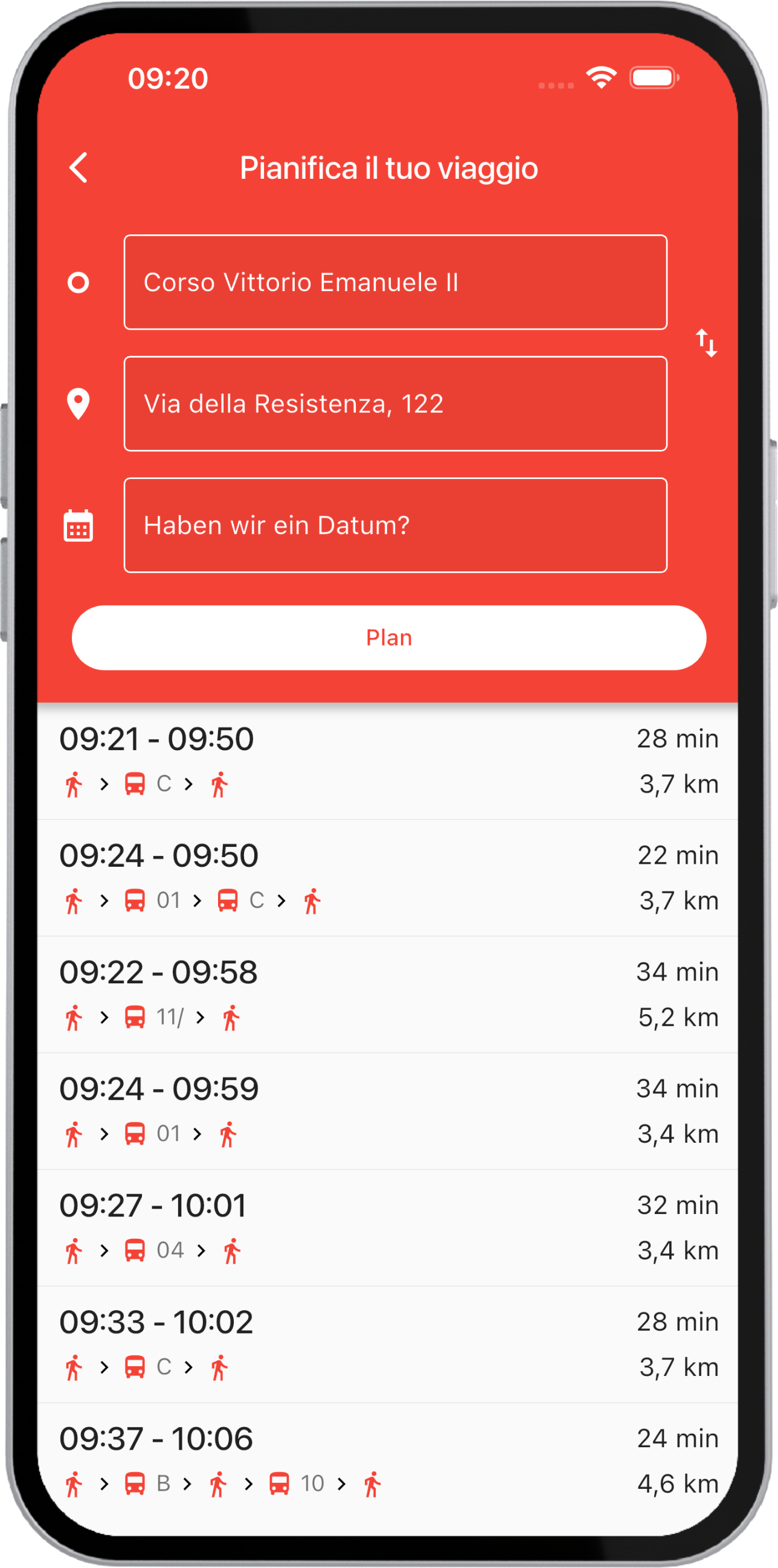 Schermata inserimento pianificazione percorso